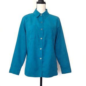 Chico’s Turquoise Faux Suede Button Down Light Jacket
